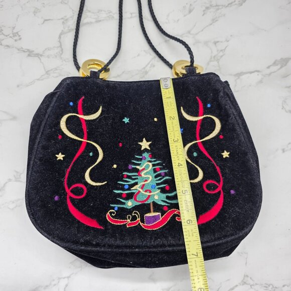 Bags By Marlo Women's Crossbody Holiday Tree Embroidered Black Velvet Small - Picture 9 of 10